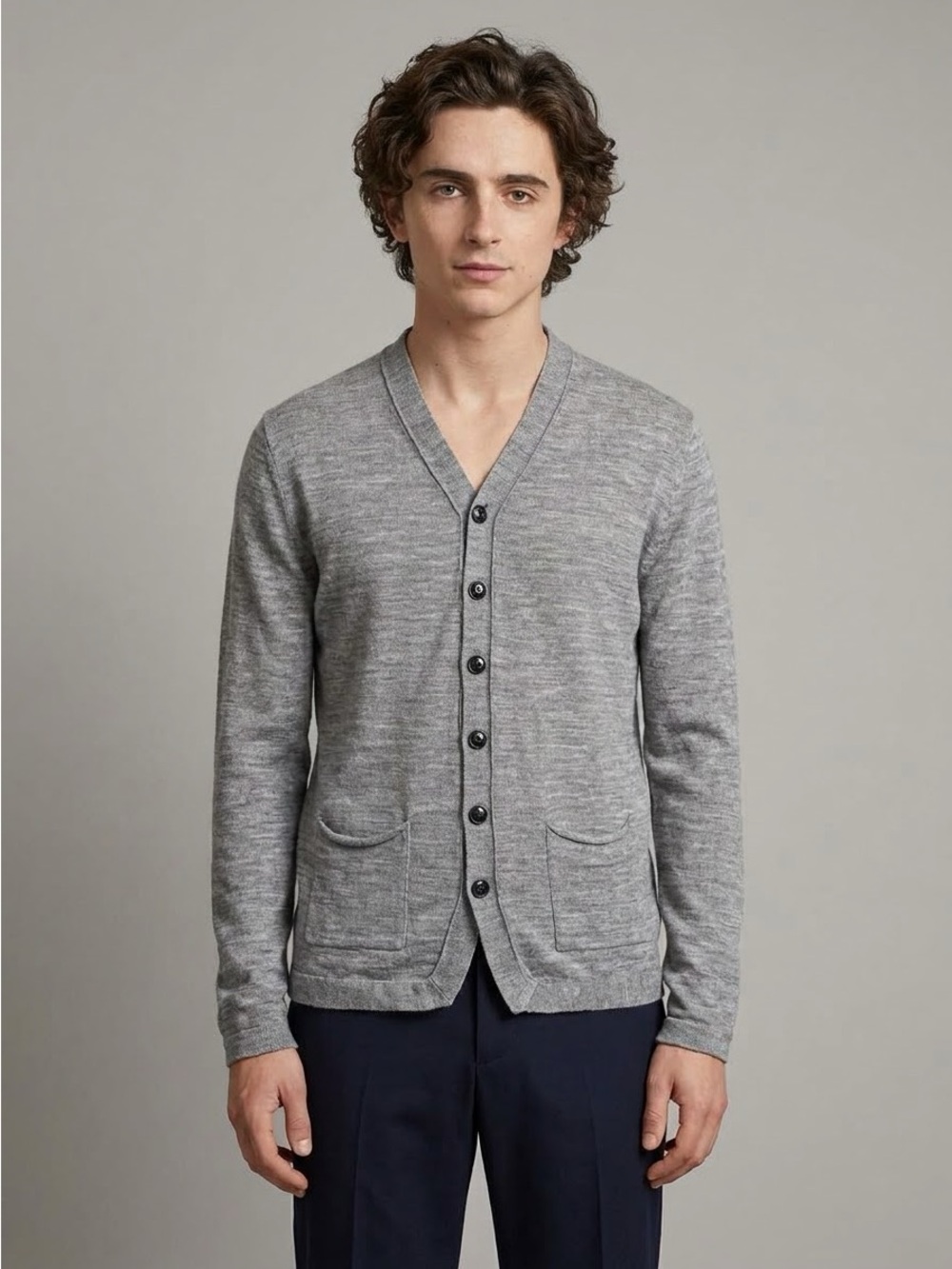 Albam Gray 100% Wool Button Front Cardigan - S / M, made in England 🇬🇧